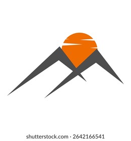 two grey montains and sun vector on white background