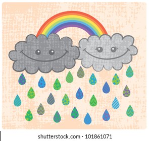 Two grey rain clouds fall in love and make a beautiful rainbow between them despite the storm below