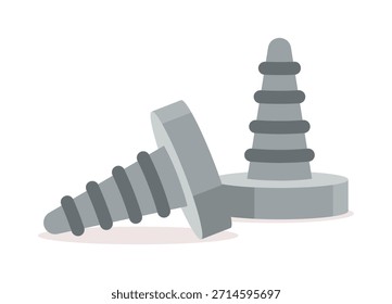 Dois parafusos cinzas, um na vertical e outro na lateral, em uma ilustração plana simples e limpa