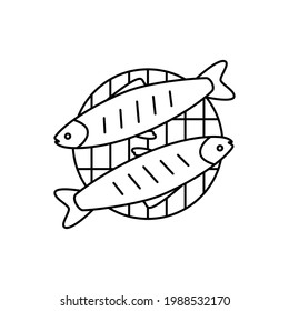 two grilled fish icon. simple linear style for decorating the menu of a cafe, restaurant, fish department in a store. black linear sign on white background