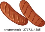 Two grilled sausages with grill marks, isolated on white, colorful vector illustration style