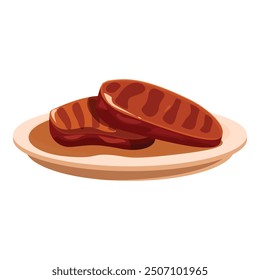 Two grilled steaks are laying on a plate, ready to be served