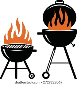 Dos parrillas con llamas, que simbolizan la barbacoa y la cocina al aire libre