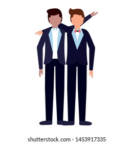 two groom men hugging wedding day vector illustration