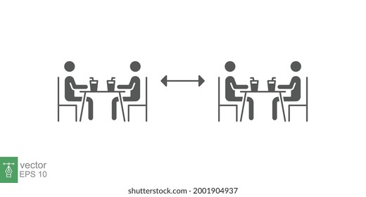 Two group people drinking coffee in cafe icon. New normal dine in concept with safe table. keep social distancing as prevention spread of Covid19. Solid, Glyph style. vector illustration Design EPS 10