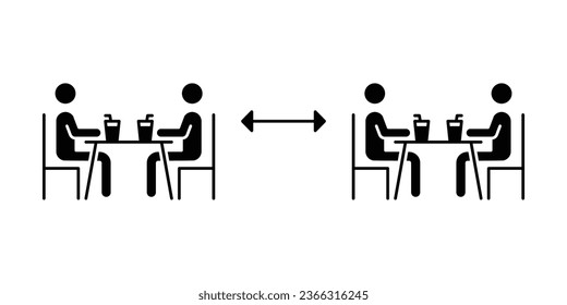 Two group people drinking coffee in cafe icon. New normal dine in concept with safe table. keep social distancing as prevention spread of Covid19. Solid, Glyph style. vector illustration Design EPS 10