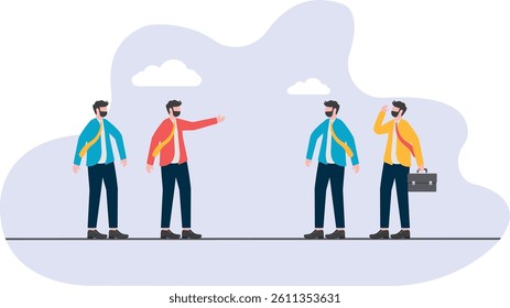 Two groups of businessmen meet on a rope, vector illustration

