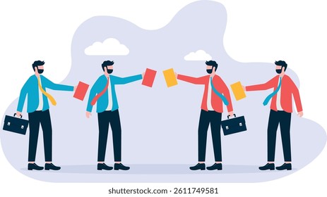 Two groups of hands holding ballots of different colors

