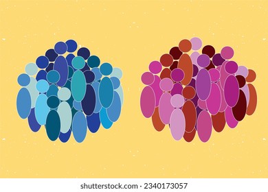 two groups of  men and women, abstract vision of society and equality standing out from the crowd, leadership, difference concept. personality struggle for equality