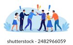 Two groups of people arguing and fighting, business conflict. Teamwork disagreement. Fierce rivalry, unhealthy competition. Colleagues having debate. Angry people arguing or misunderstanding