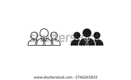 Two groups of people depicted in simplified black and white icons with different attire styles
