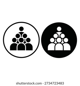 Two groups of people icons in black and white circles representing diversity and unity.