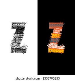 Two grunge letter Z with tire tracks isolated on differennt backgrounds