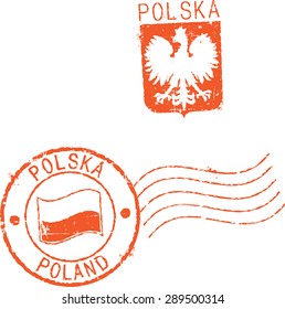 Two grunge postal stamps 'Poland'.Polish and english inscription.