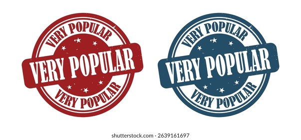 Two grunge rubber stamp illustrations in red and blue, displaying the text "Very Popular" with stars, isolated on white.
