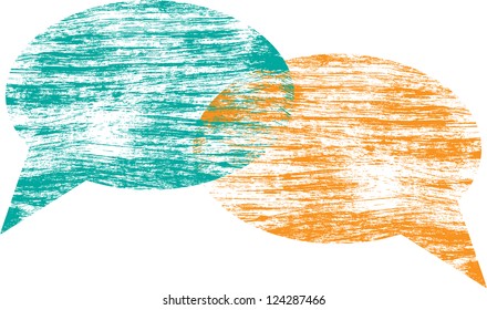 Two grunge speech bubbles on white background