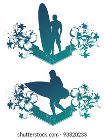 two grunge surf banner with surfers