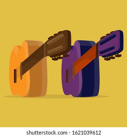two guitar objects adjacent to the position stranded below and two different colors
