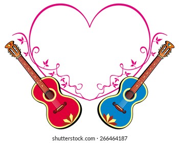 Two guitars and heart shaped frame