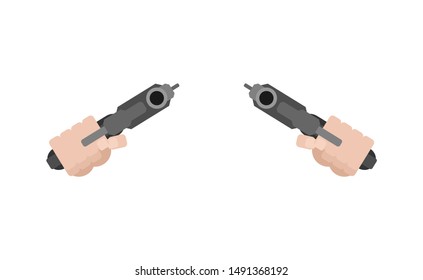 Dos armas y vista frontal a mano. arma aislada en puño. Ilustración del vector