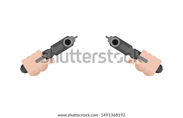 銃と手の正面図2つ 拳銃を握る ベクターイラスト のベクター画像素材 ロイヤリティフリー