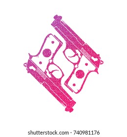 Two guns consisting of circles . Emblem with handgun.