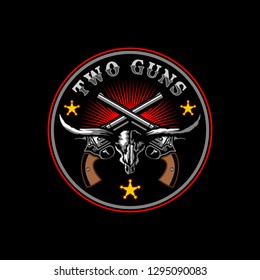 Two guns longhorn in circle logo design concept.