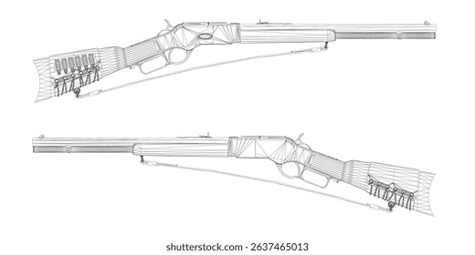 Two guns are shown in a black and white drawing. The guns are positioned in a way that they appear to be pointing at each other. Scene is tense and confrontational