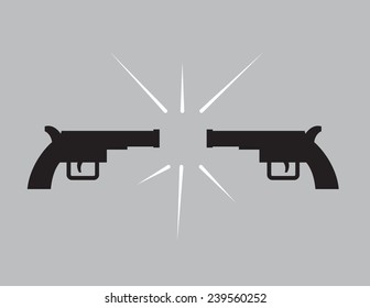 Two guns in silhouette pointing at each other 