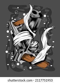 two guns t-shirt design, premium vector