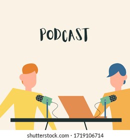 Two guy broadcasting, Podcast vector illustration in colorful, flat style 
