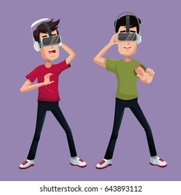 two guy game with virtual reality wearing goggle