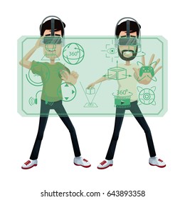 two guy using virtual reality headset 3d world digital