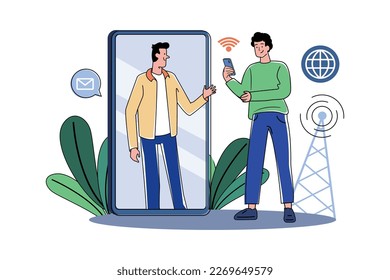 Two Guys Communicate Wirelessly Illustration