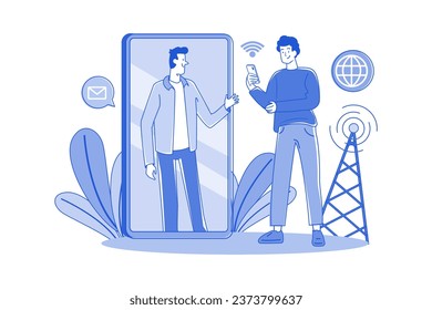Dos tipos se comunican de forma inalámbrica el concepto de ilustración sobre fondo blanco
