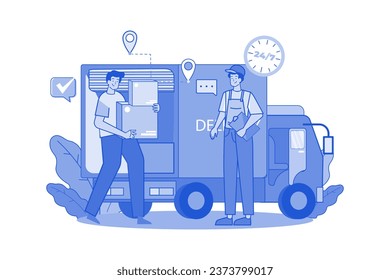 Two Guys Getting Ready To Ship Cargo By A Delivery Truck