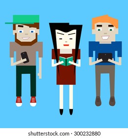 Two guys and a girl reading