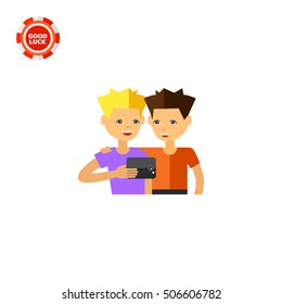 Two Guys Taking Selfie Photo Icon