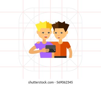 Two Guys Taking Selfie Photo Icon