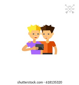 Two Guys Taking Selfie Photo Icon