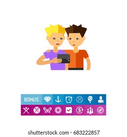 Two Guys Taking Selfie Photo Icon