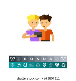 Two Guys Taking Selfie Photo Icon