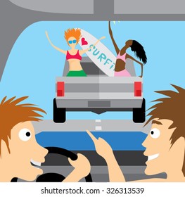 two guys traveling by car