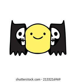 Two half of cat skull head with smile face inside, illustration for t-shirt, street wear, sticker, or apparel merchandise. With doodle, retro, and cartoon style.