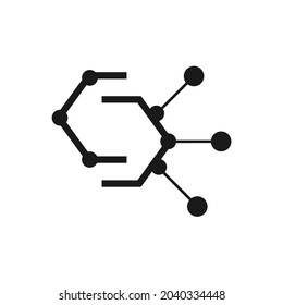 two half hexagons facing each other and attaching a circle