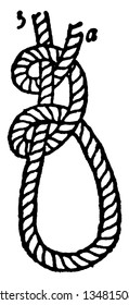 Two Half Hitches is commonly used and is capable of resisting to the full strength of the rope, vintage line drawing or engraving illustration.