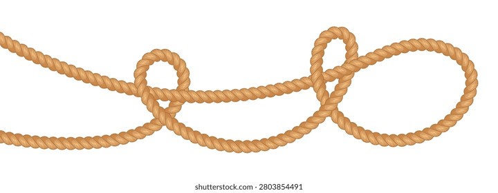 Two half hitches rope knot icon. Marine string continuous line of sailor node. Wavy nautical cord as sailing pattern. Twisted boat loop. Cartoon vector illustration isolated on white background.