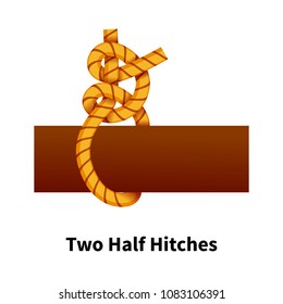 Two Half Hitches sea knot. Bright colorful how-to guide isolated on white