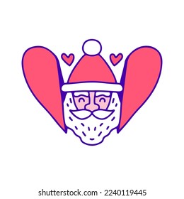 Two half of love with Santa Claus inside doodle art, illustration for t-shirt, sticker, or apparel merchandise. With modern pop and kawaii style.