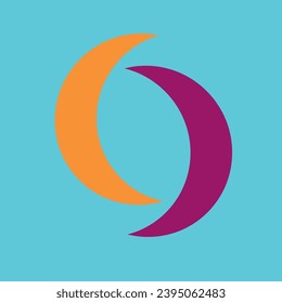 two half moons in orange and purple in front of the background